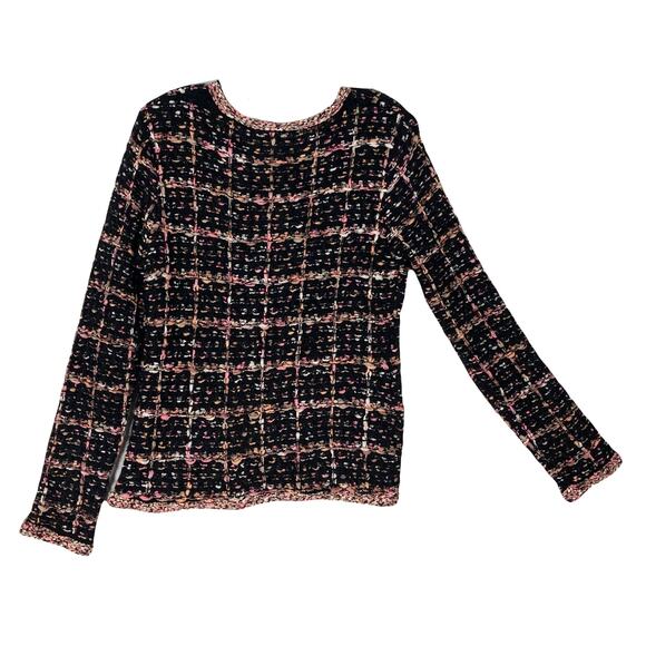 SIONI Cardigan M Wool-Blend Tweed Boucle Knit Gold Button Flap Pockets Long-Slv - Picture 2 of 11